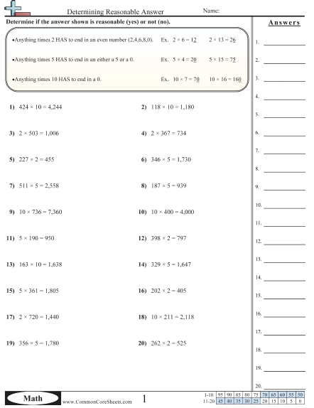 4.nbt.5 Worksheets - Determining Reasonable Answers (2, 5, 10) worksheet